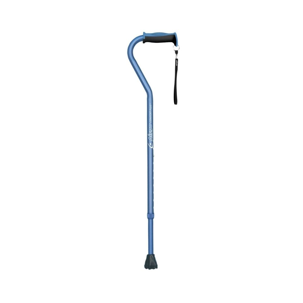 airgo comfort plus aluminum cane offset handle blue front view