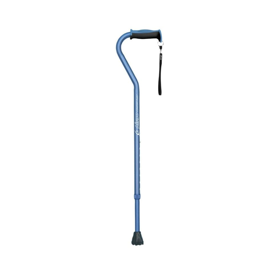 airgo comfort plus aluminum cane offset handle blue front view
