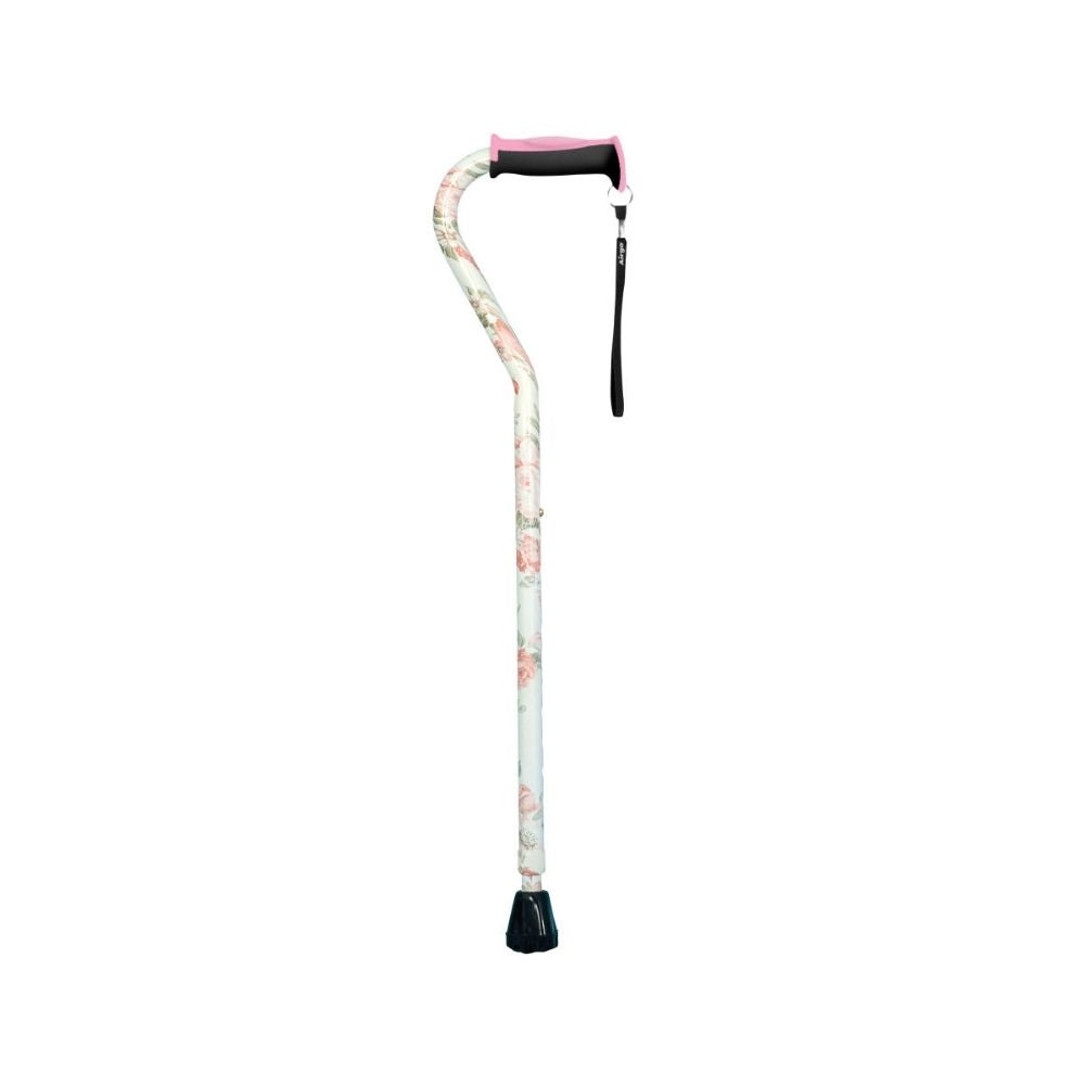 airgo comfort plus aluminum cane offset handle floral front view