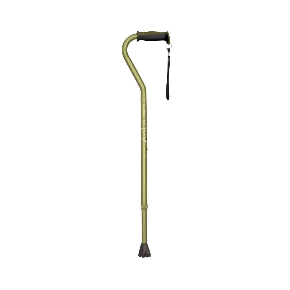 airgo comfort plus aluminum cane offset handle olive front view