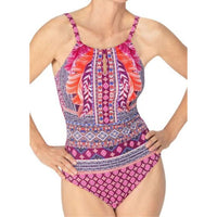 berry sorbet print ampena boho vibes one piece swimsuit front view