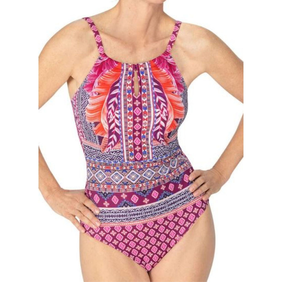 berry sorbet print ampena boho vibes one piece swimsuit front view