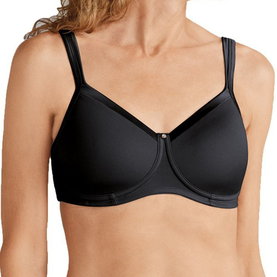 black amoena lara satin mastectomy bra front view
