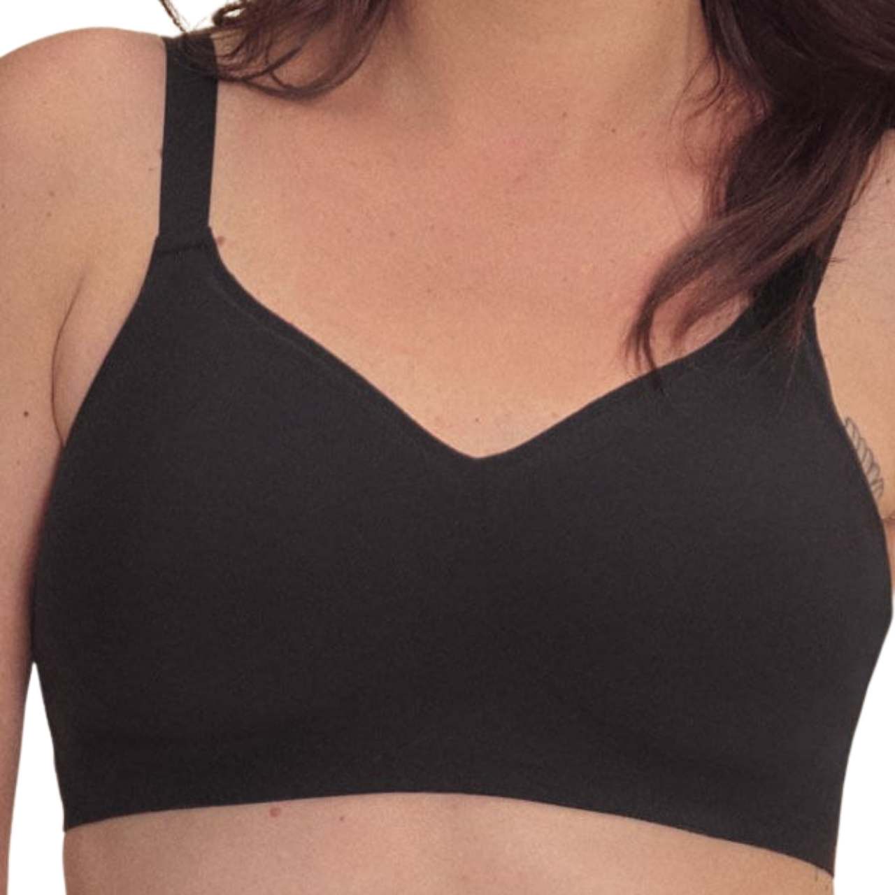amoena linda padded wire-free bra black front view