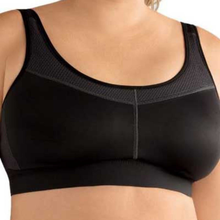 black grey amoena power sports bra front view