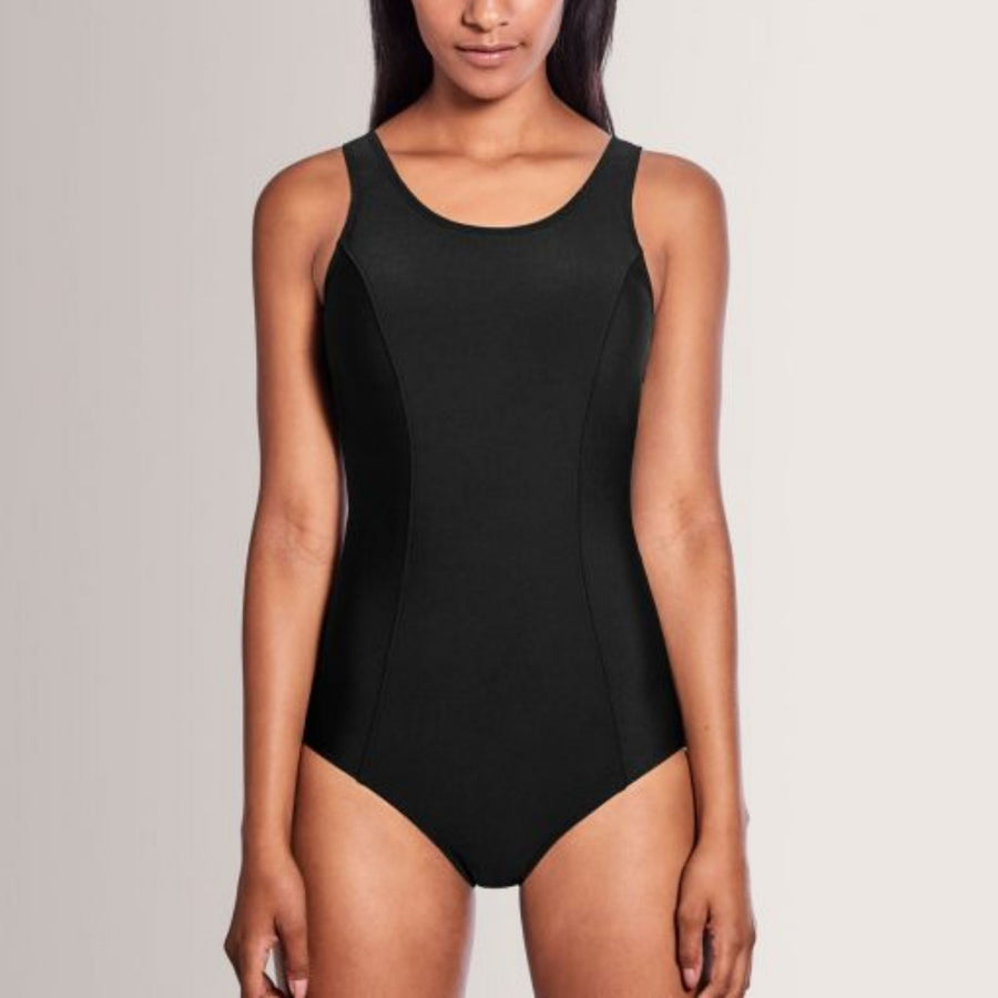 black amoena rhodes one piece swimsuit front view