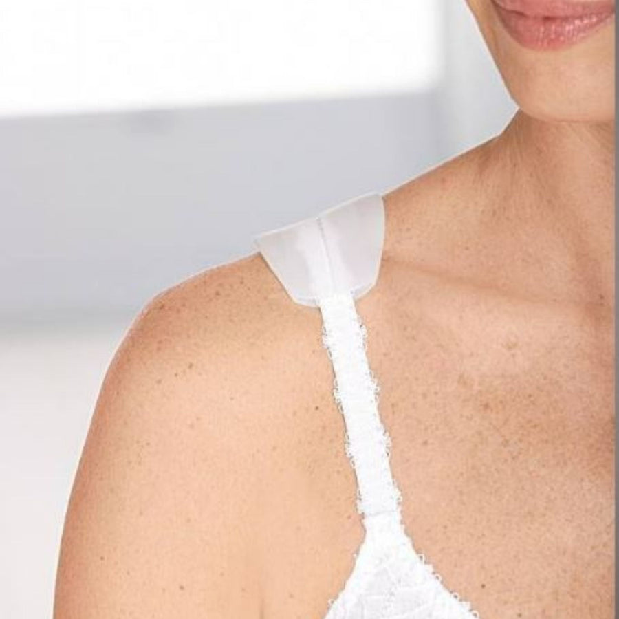 white amoena silicone shoulder pads lifestyle