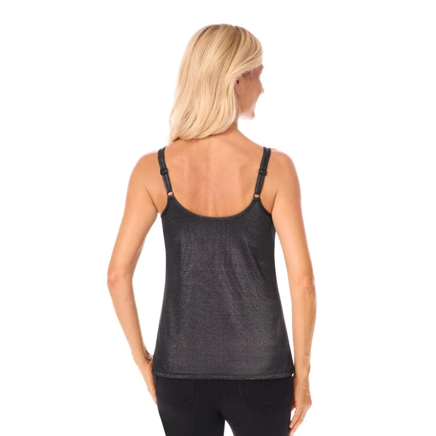 sparkly black amoena valletta tank top back view