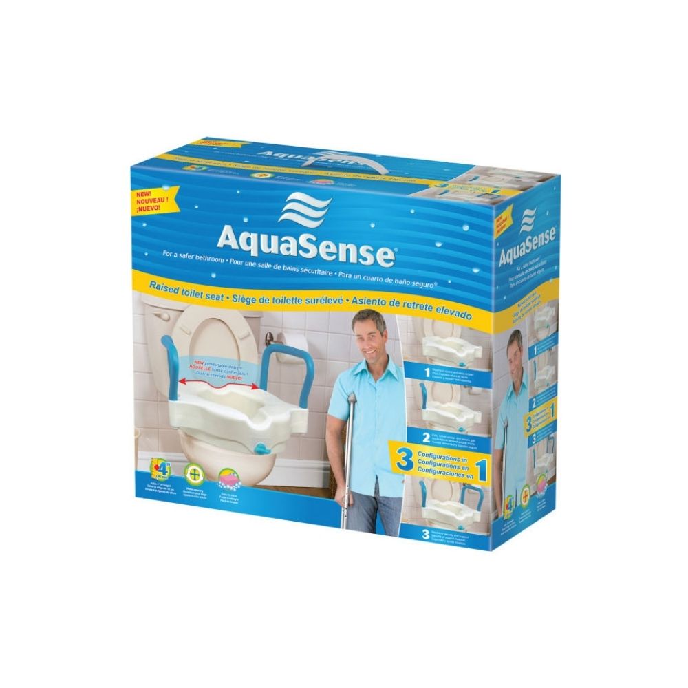aquasense 3 in 1 contoured raised toilet seat package view
