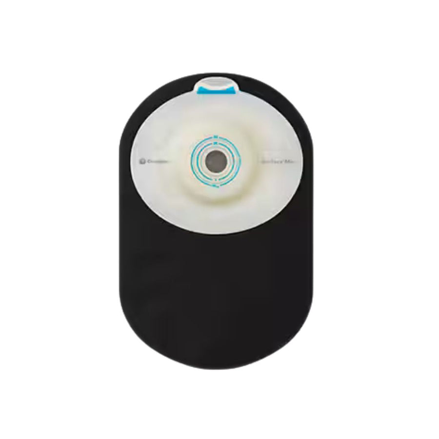 Coloplast SenSura Mio Black One Piece Closed Pouch, with Filter, Maxi, Convex Soft Barrier, Cut to Fit. Front view