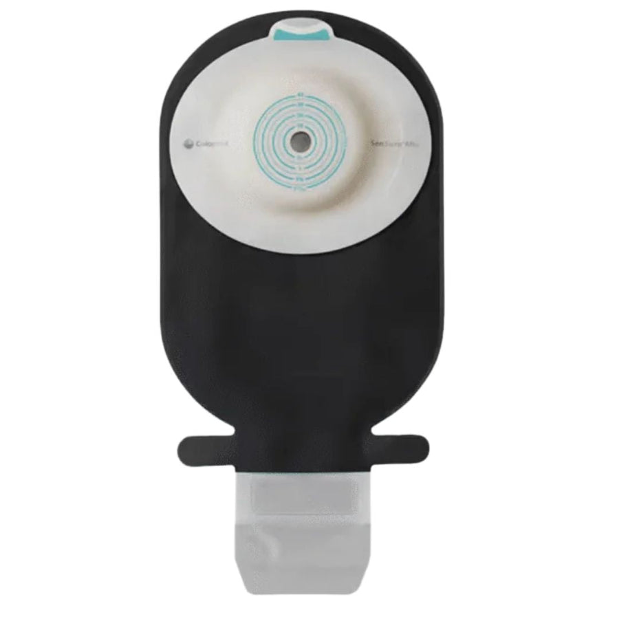Coloplast SenSura Mio Black One Piece Drainable Pouch, Maxi, with Filter, Convex Soft Barrier, Cut to Fit. Front view