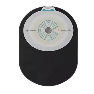 Coloplast SenSura Mio Black One Piece Closed Pouch, with Filter, Maxi, Flat/Non-Convex Barrier, Cut to Fit. Front view