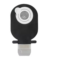 Coloplast Sensura Mio Black Flex Drainable Pouch, Maxi or Midi, with Filter, front view.