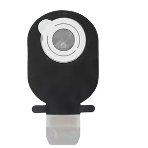 Coloplast Sensura Mio Black Flex Drainable Pouch, Maxi or Midi, with Filter, front view.