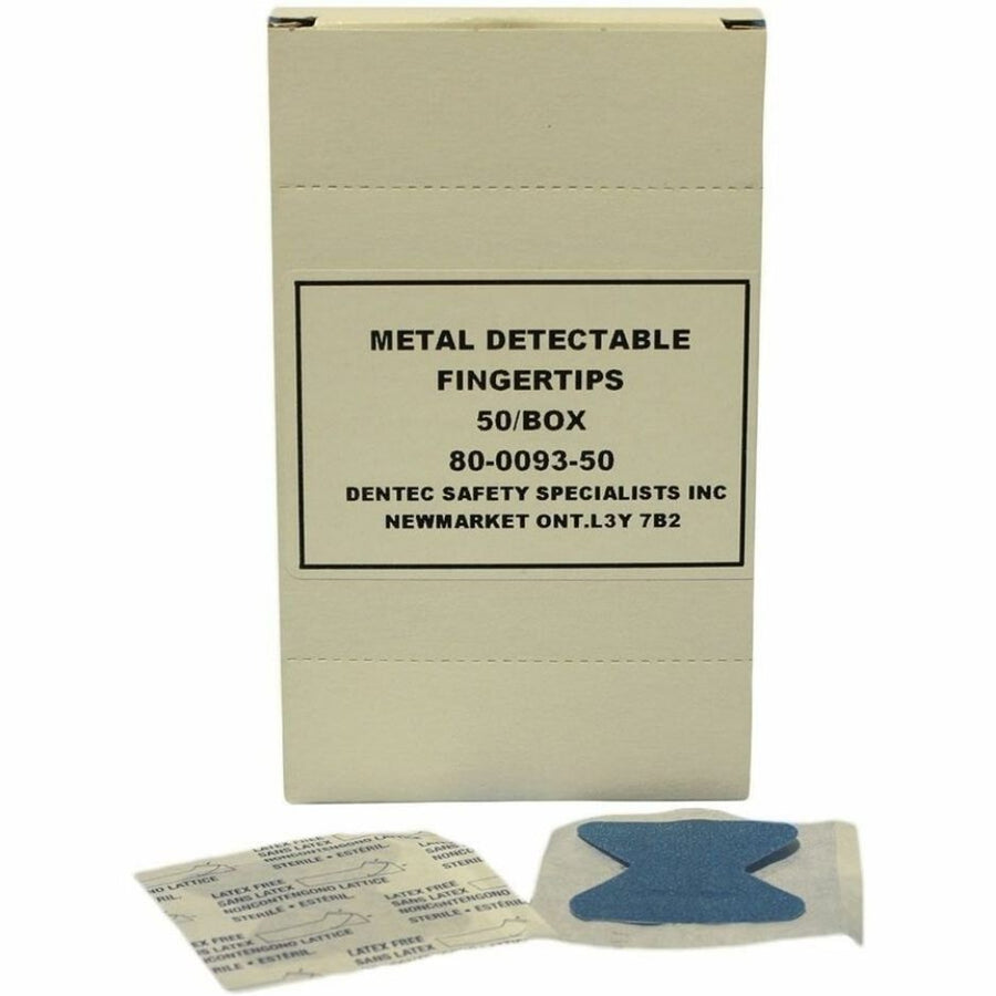 box of fingertip bandages by Dentec on a white background