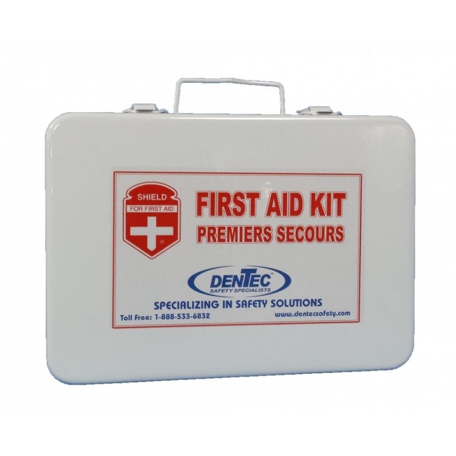 BC Level 1 First aid kit in metal case by Dentec on a white background