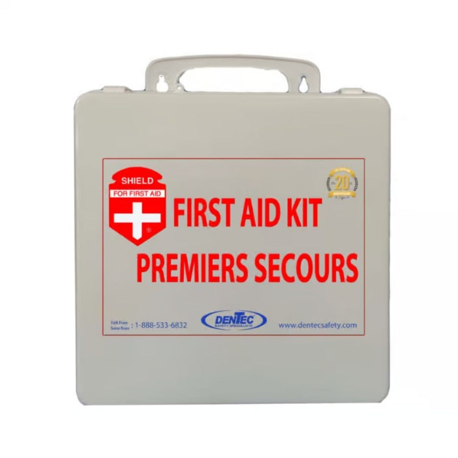 BC Level 1 First aid kit in plastic case by Dentec on a white background