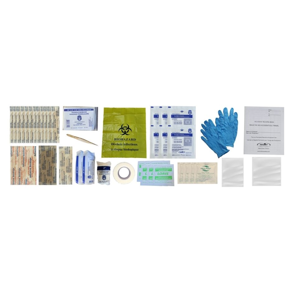 Content inside the BCCSA first aid kit level 1 by Dentec.