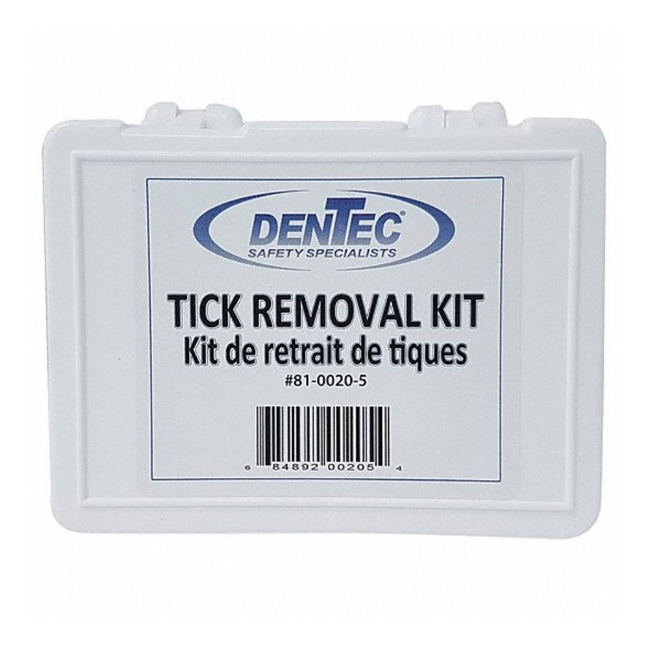 Tick removal kit in a white plastic case by Dentec