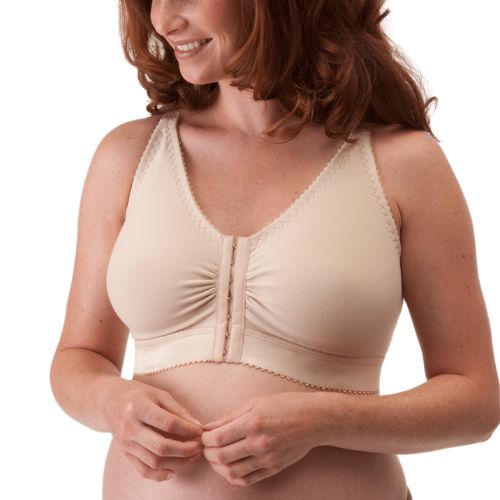 Model wearing champagne Design Veronique Everyday Bra with Seamless Comfort Cups