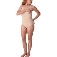 Model wearing champagne Design Veronique Mid Body Support Brief