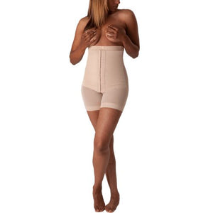Model wearing champagne Design Veronique Mid Body Support with Adjustable Corset