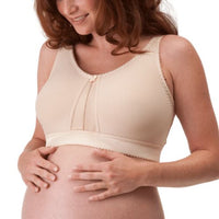 Model wearing champagne Design Veronique Sleep Bra with Seamless Comfort Cups