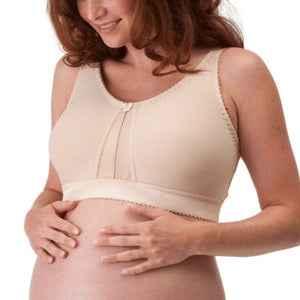 Model wearing champagne Design Veronique Sleep Bra with Seamless Comfort Cups