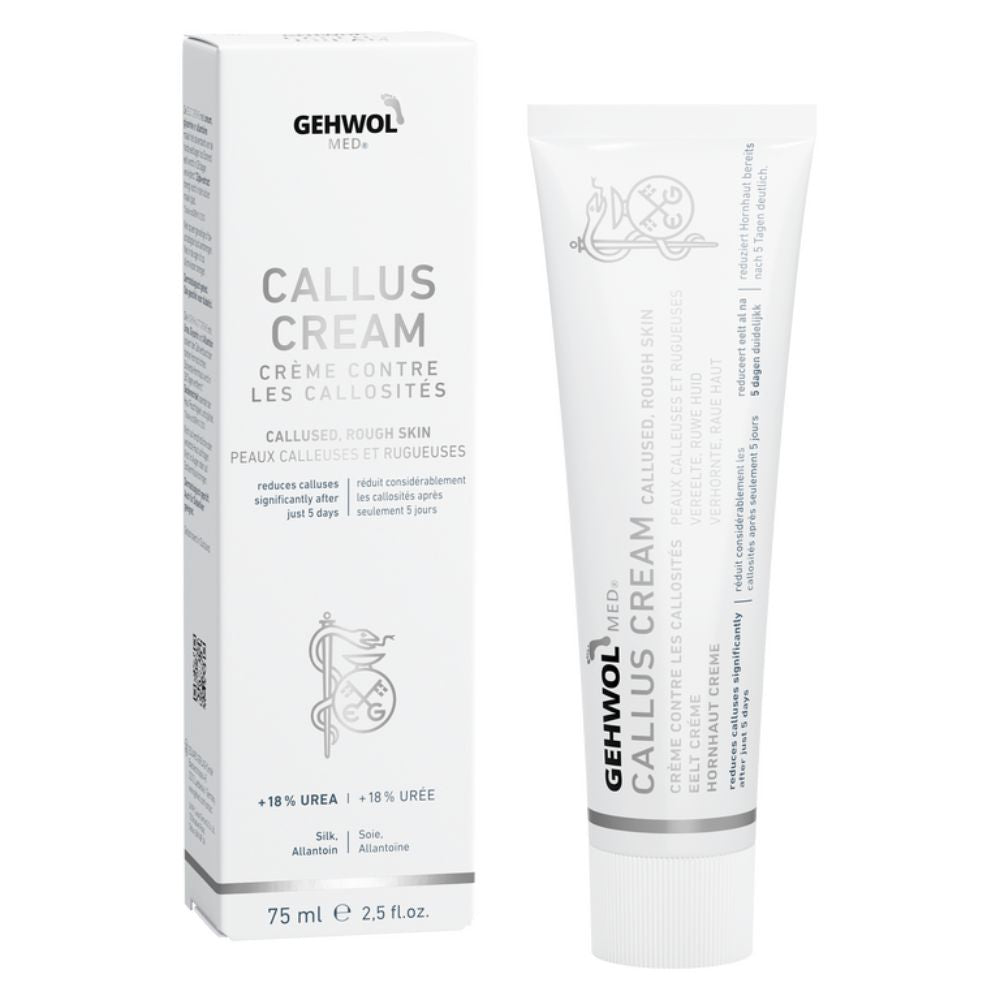 Gehwol callus cream in 75ml with the product and product box next to each other.