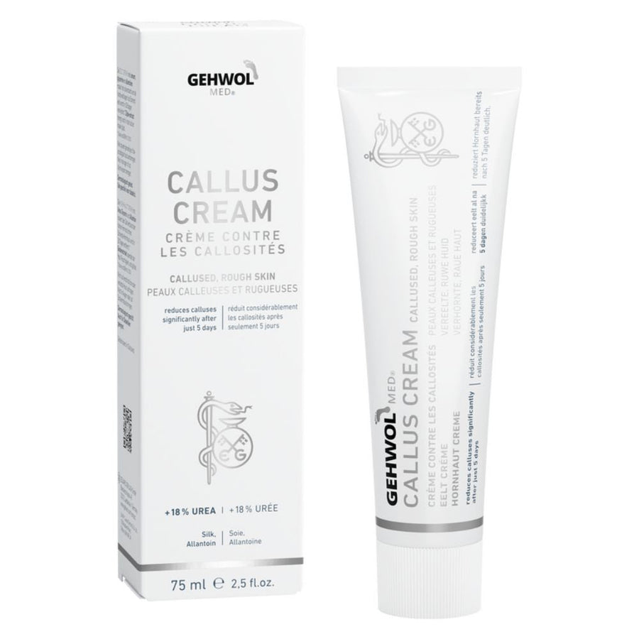 Gehwol callus cream in 75ml with the product and product box next to each other.