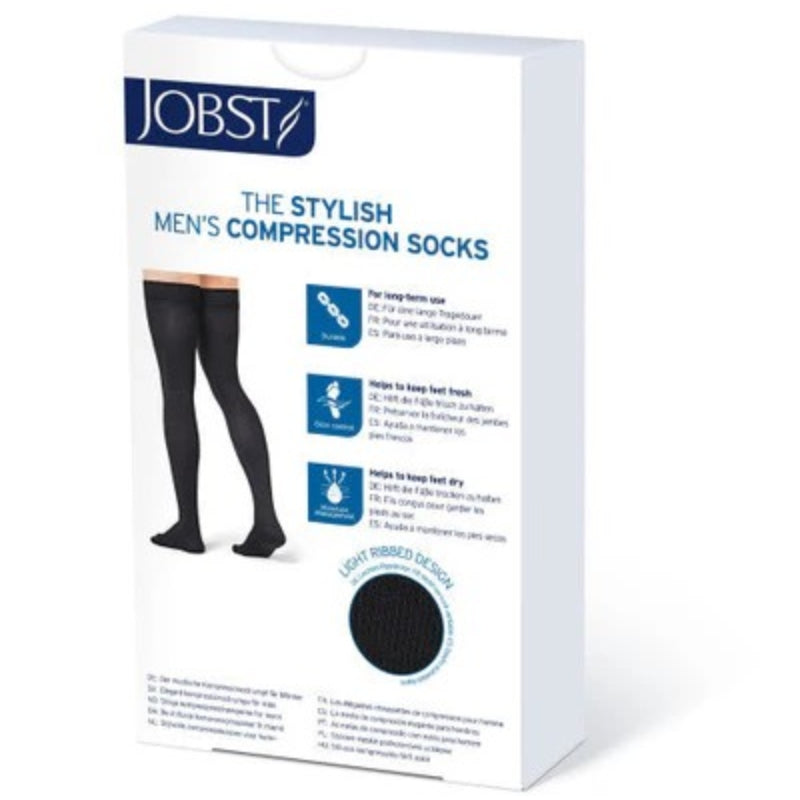 product box of jobst formen thigh high compression stocking