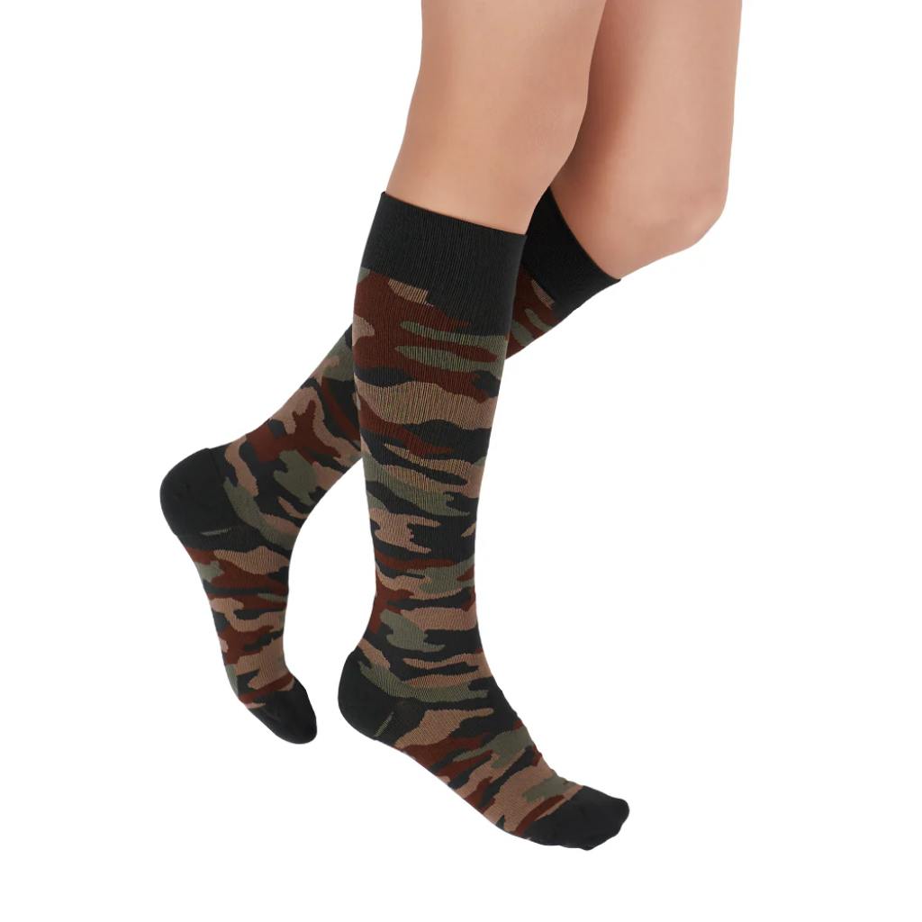 medi-kcam-rejuva-compression-sock-15-20-mmhg-high-knee-camo-green-unisex-1-side-view