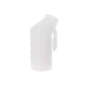 medline male urinal with lid 1000ml translucent plastic front view