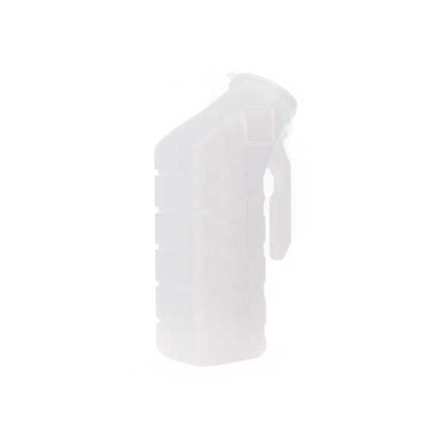 medline male urinal with lid 1000ml translucent plastic front view