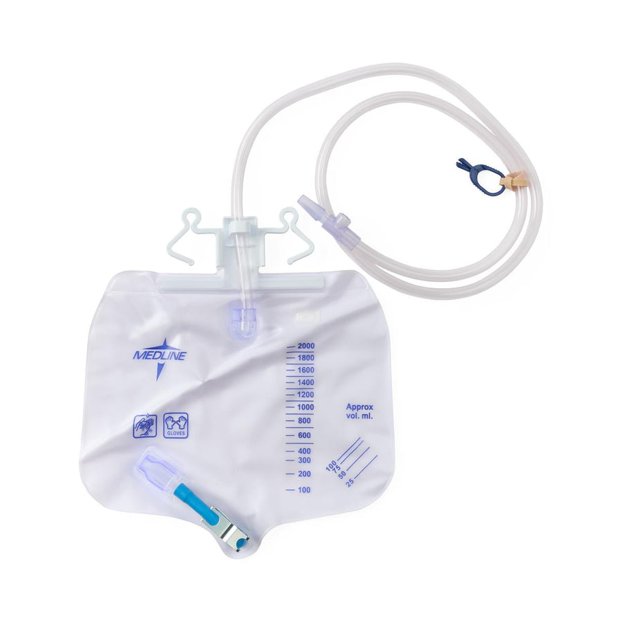 Medline Urine Drainage Bag with Anti-Reflux Metal Clamp Drainage Port 2000ml (1 Each)