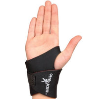 model wearing ortho active wrist support neopren wrap
