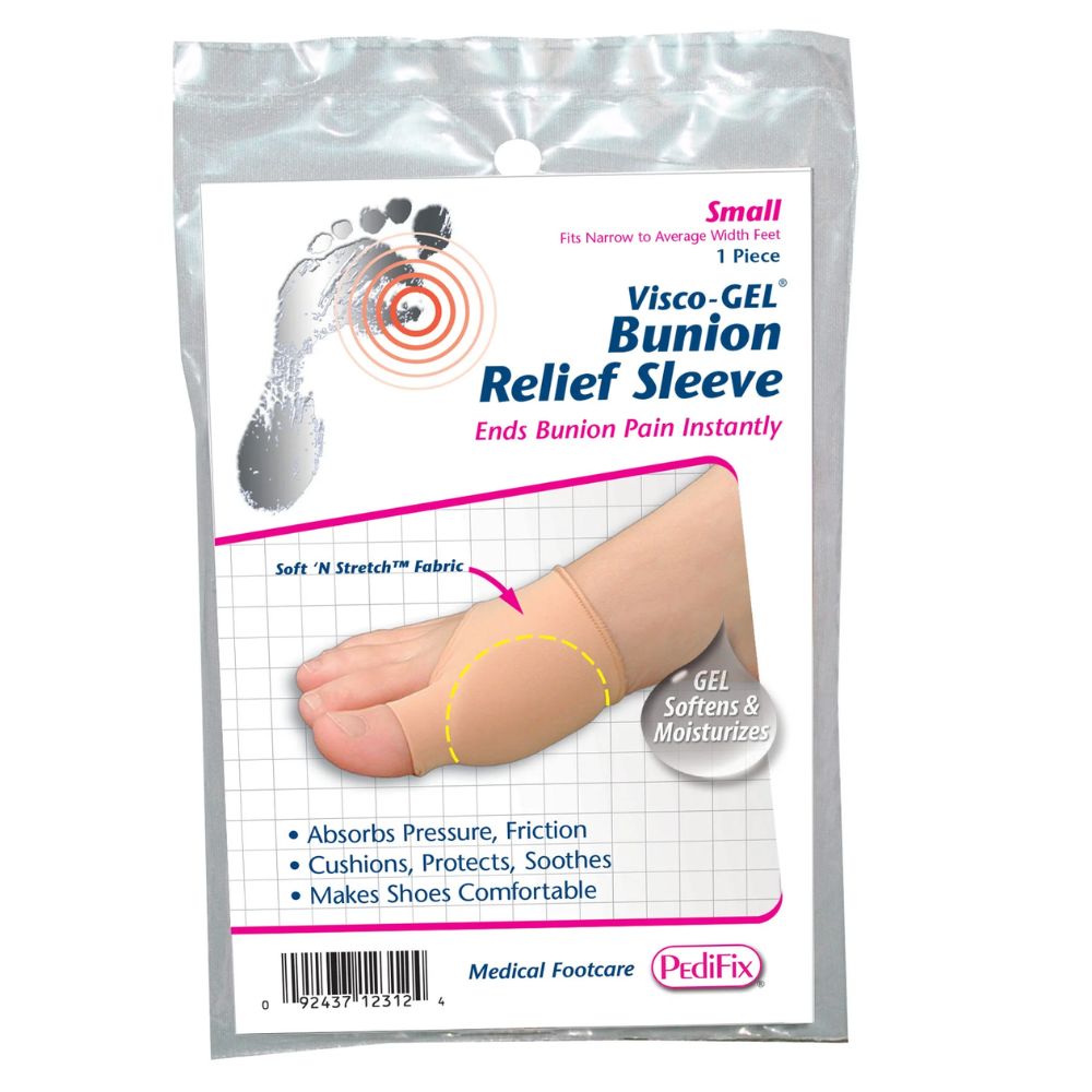 Visco-GEL Bunion Relief Sleeve packaging with a foot illustration on a white background