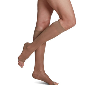 sigvaris-120-sheer-fashion-knee-high-compression-sock-women-open-toe-taupe-1-side