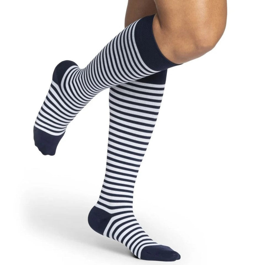 sigvaris-143-microfibre-shades-compression-sock-knee-high-15-20-mmhg-women-mariner-stripe-1-front-view