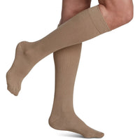 sigvaris-146-casual-cotton-knee-high-compression-sock-15-20-mmhg-women-khaki-1-side-view