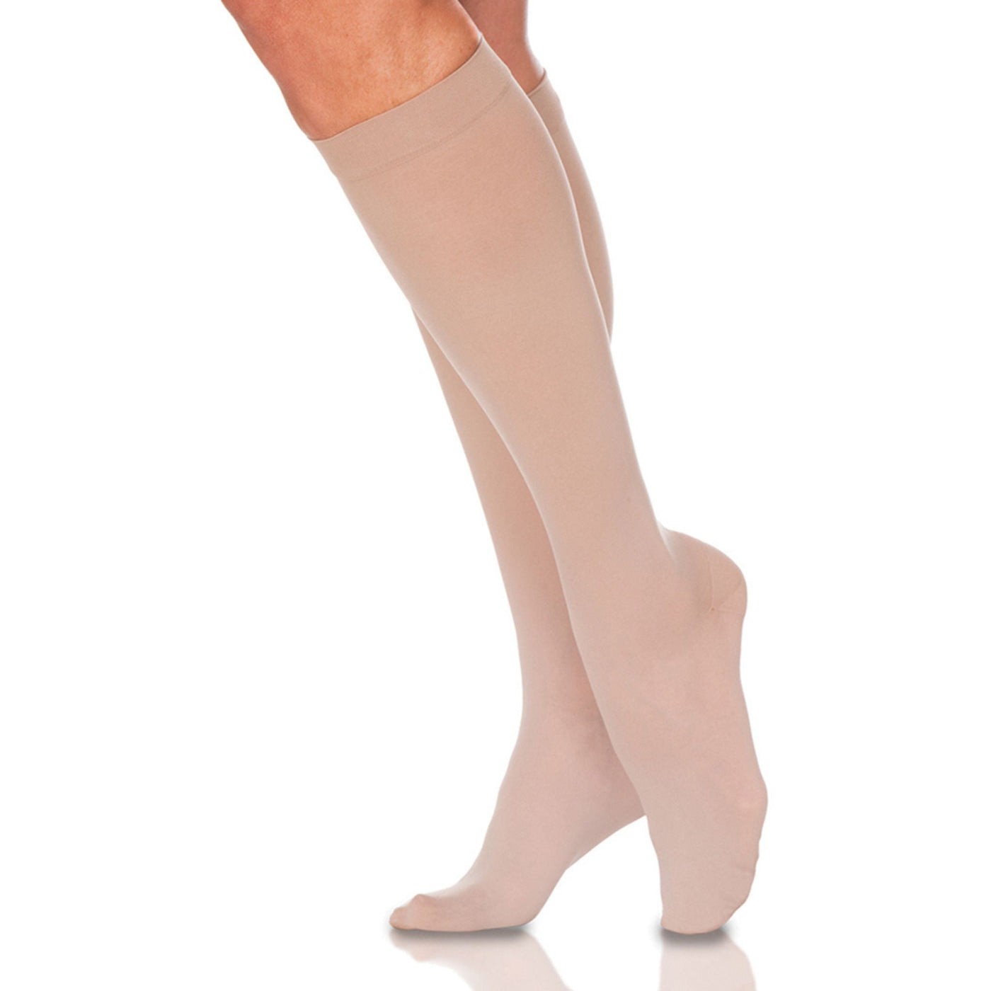 side view of closed toe honey sheer compression socks