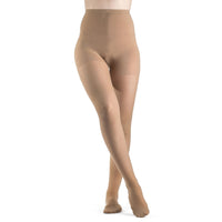 front view of closed toe golden pantyhose sheer compression socks