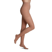 side view of closed toe warm sand compression pantyhose