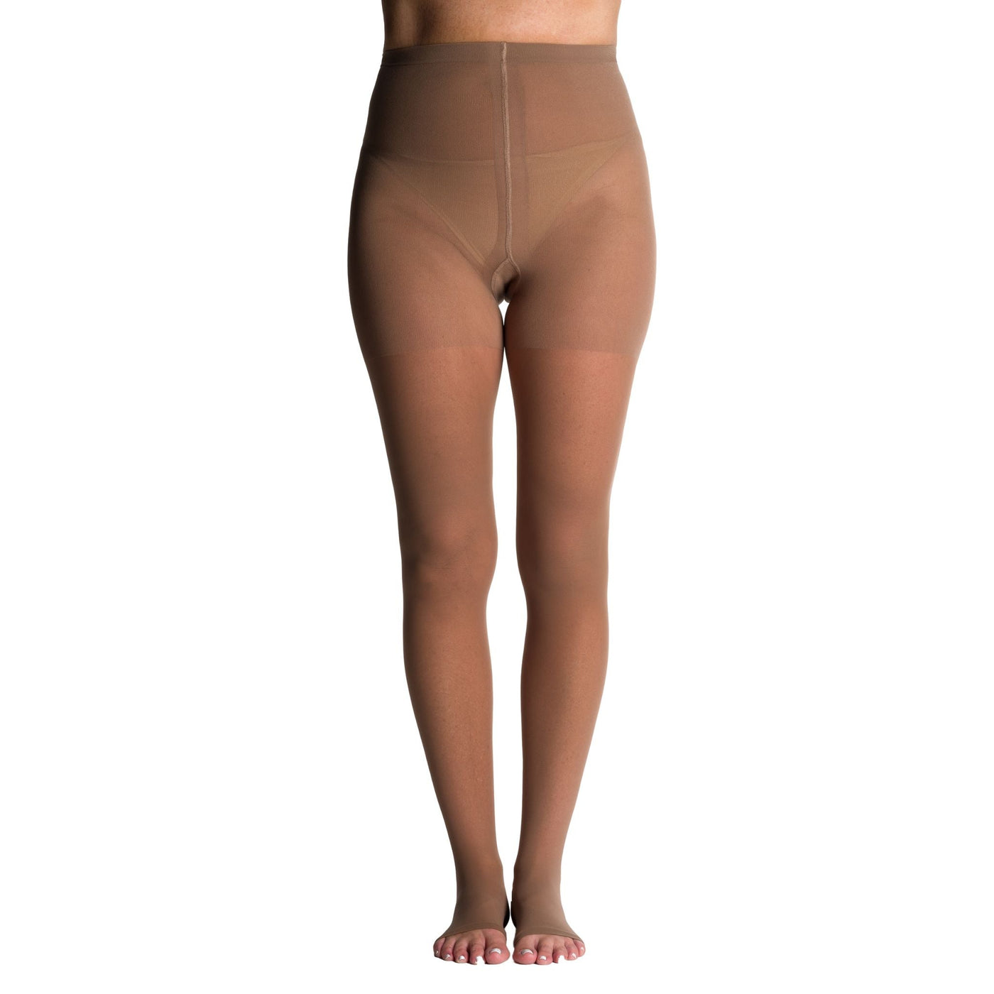 side view of open toe cafe pantyhose sheer compression socks