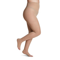side view of open toe honey pantyhose sheer compression socks