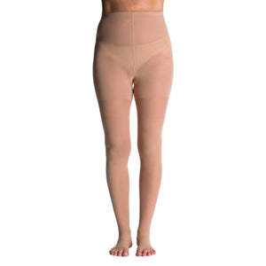 front view of open toe toasted almond pantyhose sheer compression socks