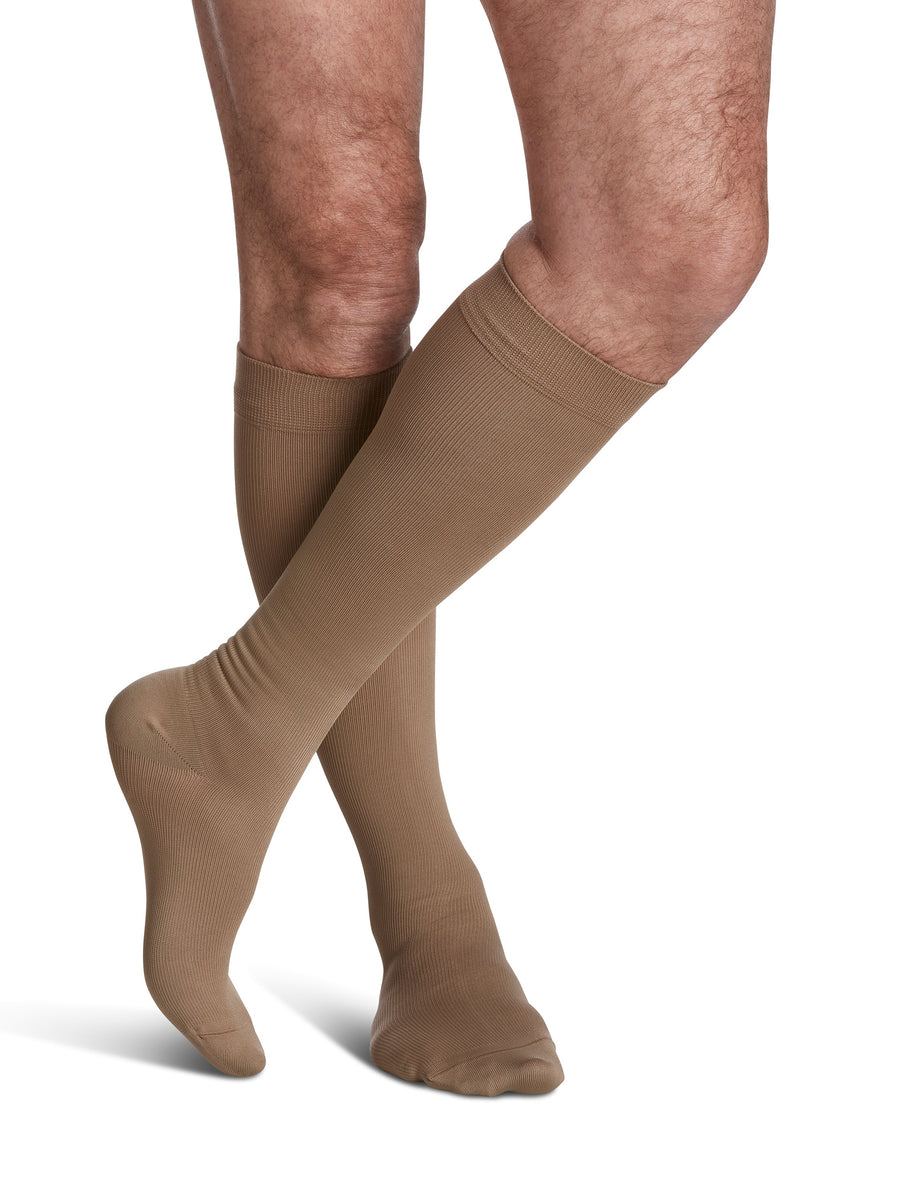 sigvaris-820-microfibre-compression-sock-knee-high-men-tan-khaki-1-front-view