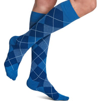 sigvaris-832-microfibre-patterns-compression-sock-knee-high-20-30-mmhg-women-royal-blue-argyle-1-side-view