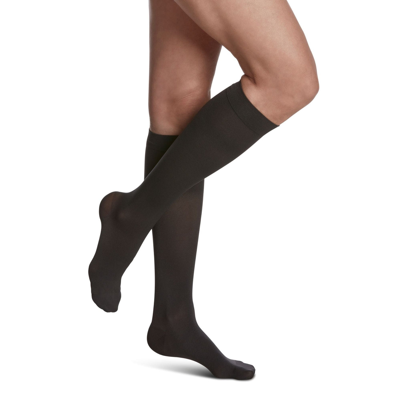 side view of closed toe graphite soft opaque compression socks