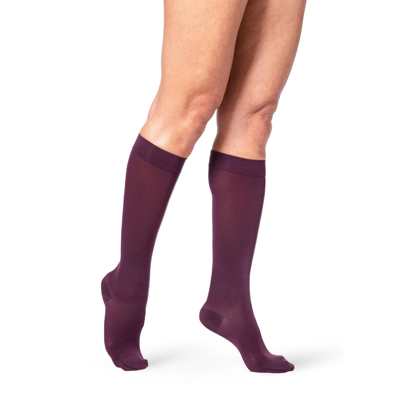 side view of mulberry soft opaque knee high compression socks